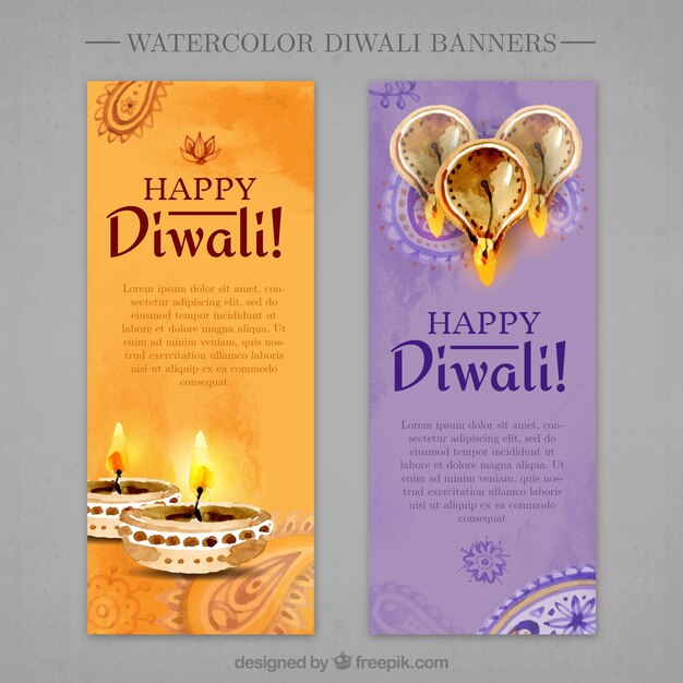 Beautiful watercolor diwali banners 