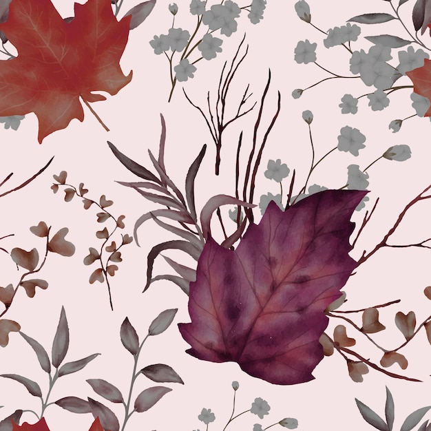 Free Vector beautiful watercolor dried leaves floral seamless pattern