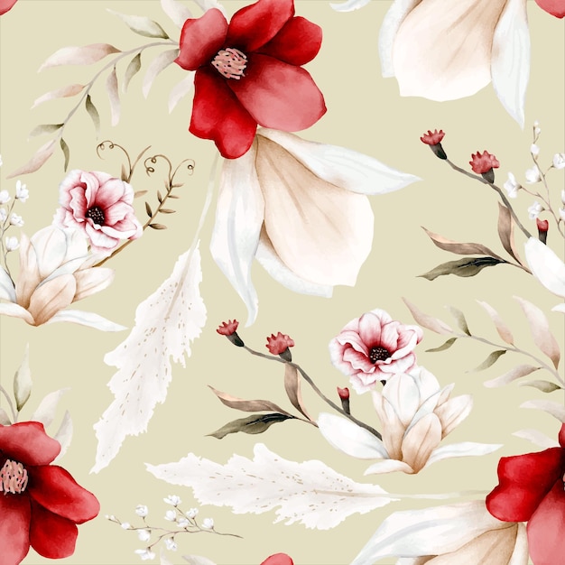 Beautiful Watercolor elegant boho floral seamless pattern