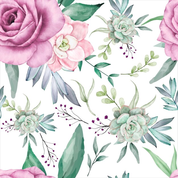 Free vector beautiful watercolor floral seamless pattern design