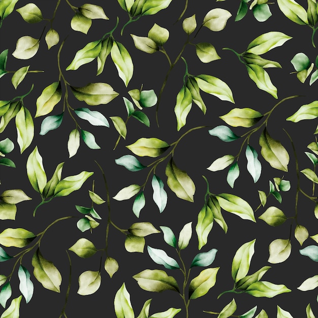 Free Vector beautiful watercolor floral seamless pattern with greenery leaves and white flower