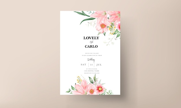 Free Vector beautiful watercolor floral wedding invitation card set