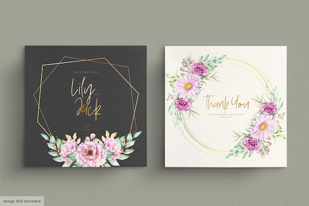 beautiful watercolor flowers wedding card set