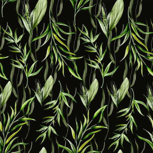 Free Vector beautiful watercolor greenery grass leaves seamless pattern