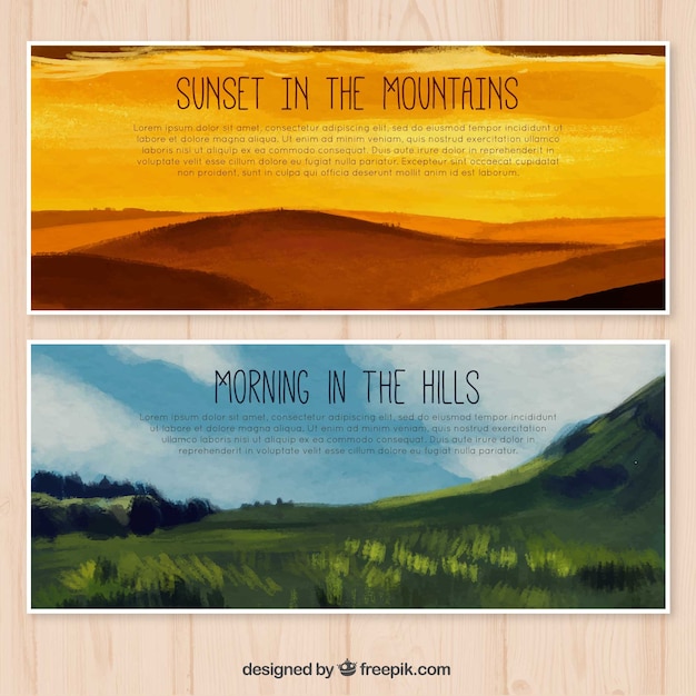 Free Vector beautiful watercolor hills banners