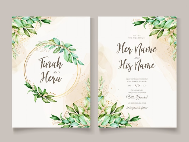 beautiful watercolor leaves wedding card template