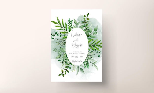 Beautiful watercolor leaves wedding invitation card template