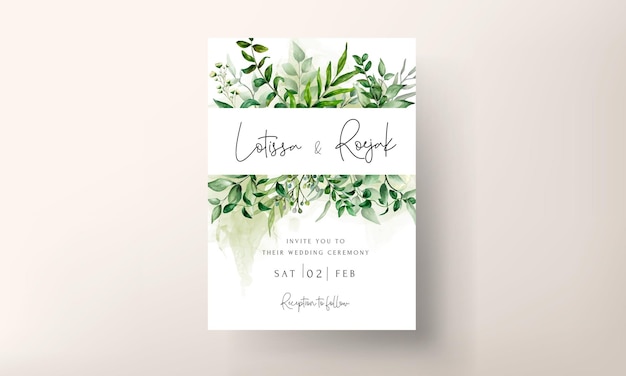 Beautiful watercolor leaves wedding invitation card template