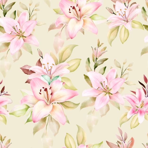 beautiful watercolor lily seamless pattern