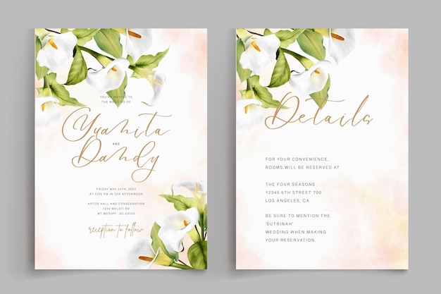 BEAUTIFUL WATERCOLOR LILY WEDDING CARD SET