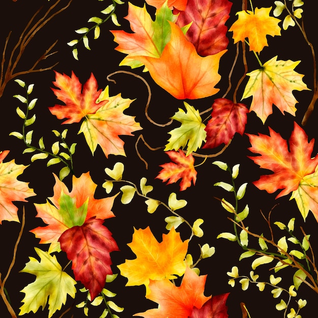 Free vector beautiful watercolor maple leaves floral seamless pattern