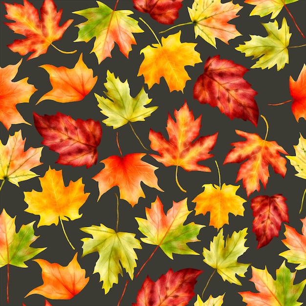 Free vector beautiful watercolor maple leaves floral seamless pattern