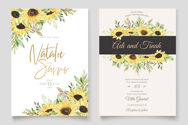 Free Vector beautiful watercolor sun flower invitation card