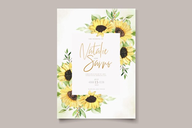 beautiful watercolor sun flower invitation card