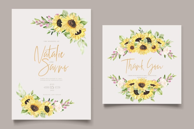 beautiful watercolor sun flower invitation card