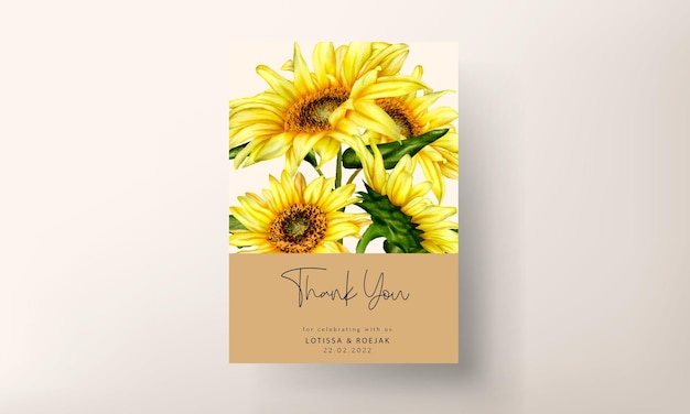 Free Vector beautiful watercolor sun flower wedding invitation card