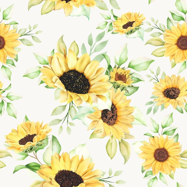 beautiful watercolor sunflower seamless pattern