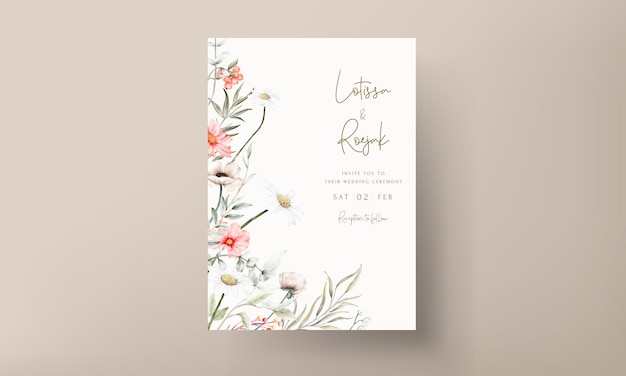 beautiful watercolor wedding invitation card with elegant flower and tiny foliage