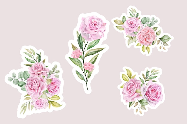 Free Vector beautiful watercolour red rose stickers design