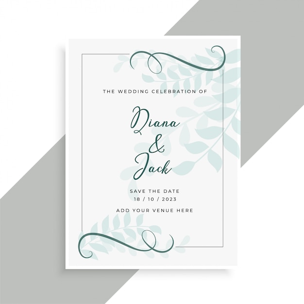 Free vector beautiful wedding card design with leaves pattern