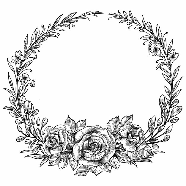 Beautiful wedding circular floral frame sketch design