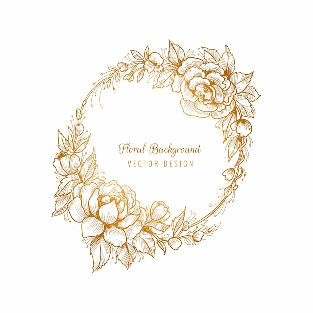 Beautiful wedding circular golden floral frame background