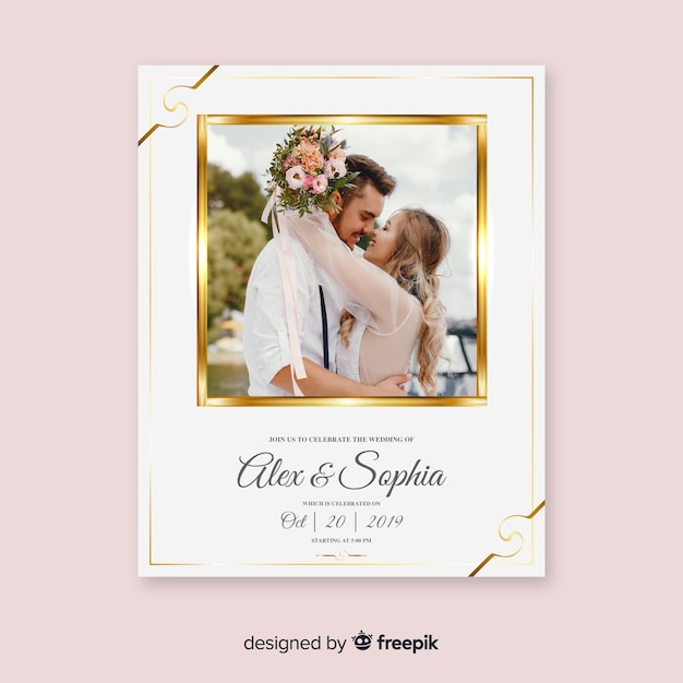 Beautiful wedding invitation card template with photo