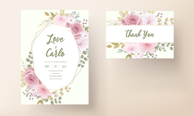 Beautiful wedding invitation card with beautiful flower decoration