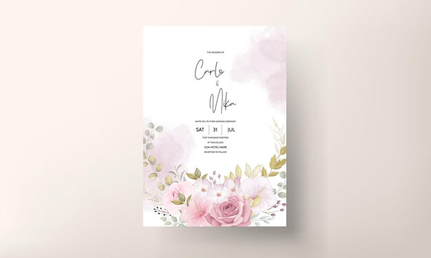 Beautiful wedding invitation card with beautiful flower decoration