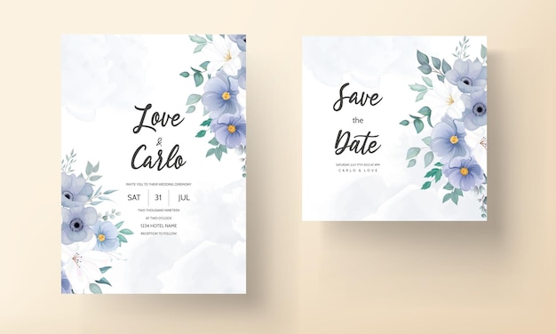 Beautiful wedding invitation card with blue flower