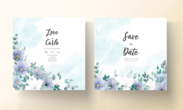 Beautiful wedding invitation card with blue flower