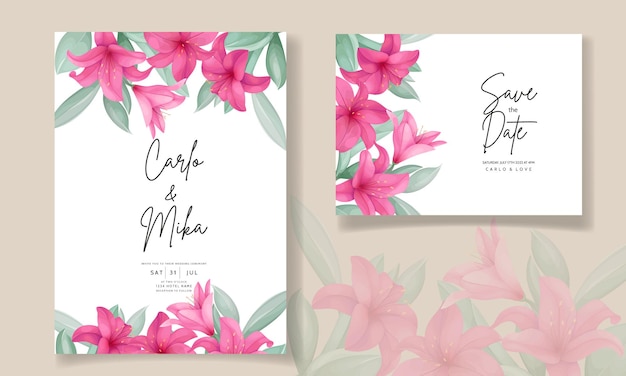 Beautiful wedding invitation card with elegant hand drawn lily flower