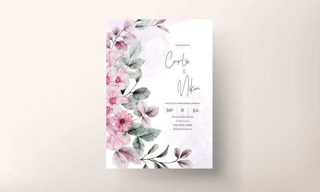 Free Vector beautiful wedding invitation card with floral watercolor