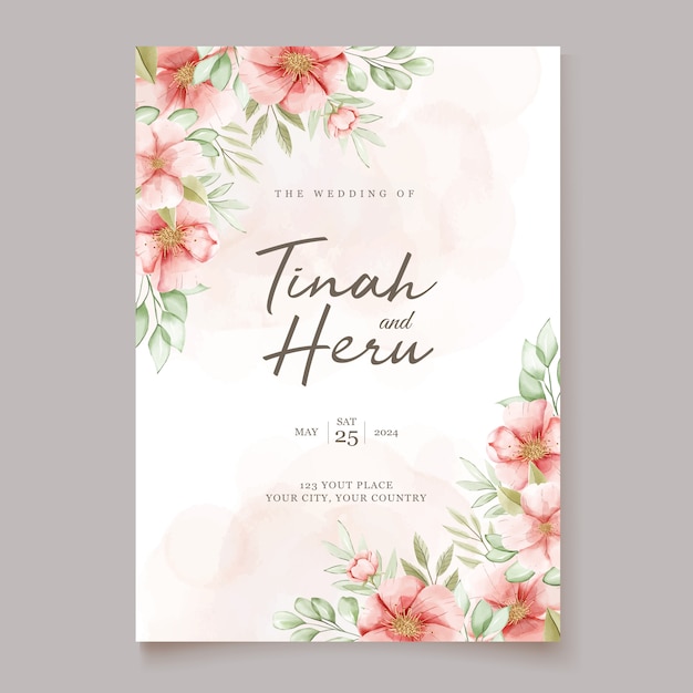 beautiful wedding invitation card with floral wreath