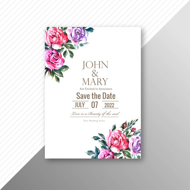 Beautiful wedding invitation card with flowers frame template