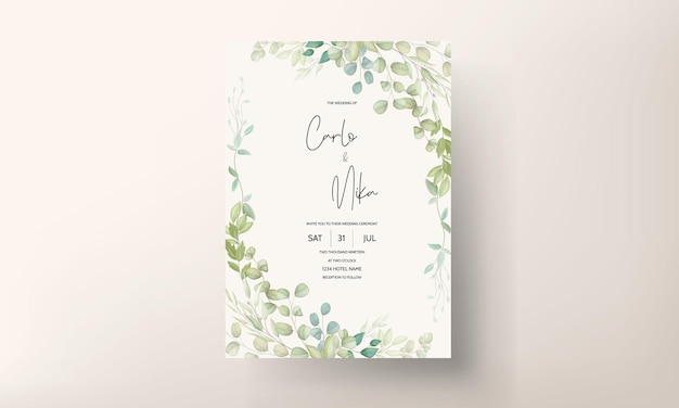 Beautiful wedding invitation card with leaf decoration