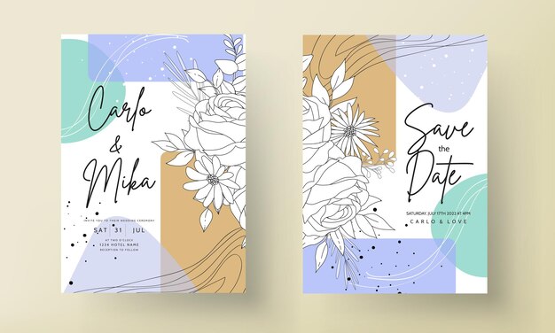 Beautiful wedding invitation card with monoline design