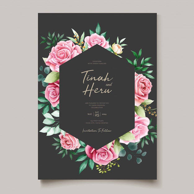 Free Vector beautiful wedding invitation card with watercolor floral wreath