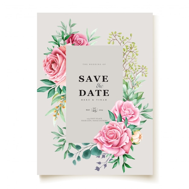 Free Vector beautiful wedding invitation card with watercolor floral wreath