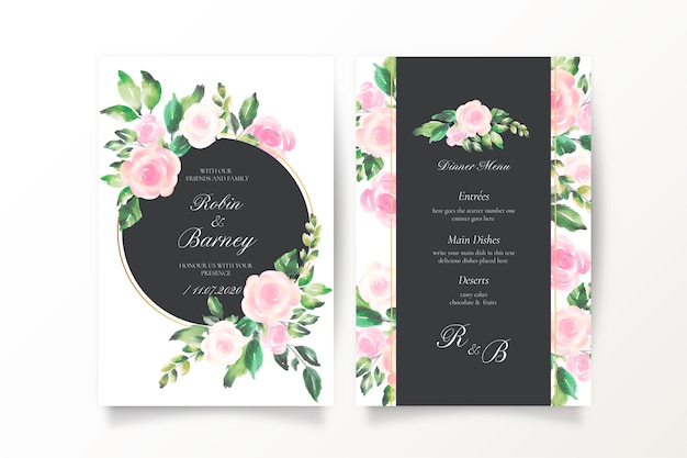 Beautiful wedding invitation and menu template