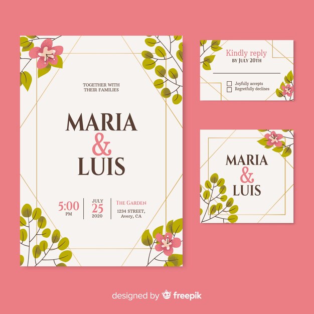 Beautiful wedding invitation on pink background