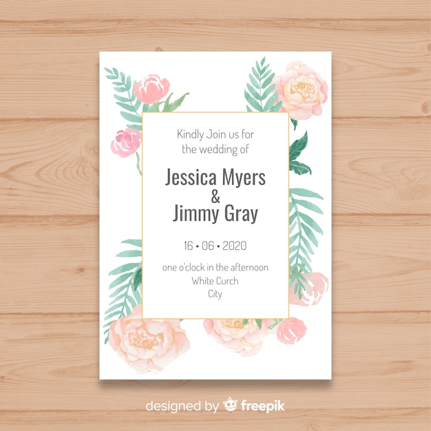 Beautiful wedding invitation template with peony flowers