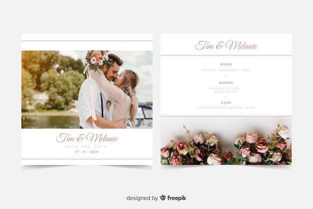 Beautiful wedding invitation template with photo