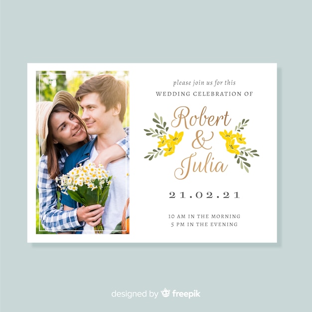 Beautiful wedding invitation template with photo