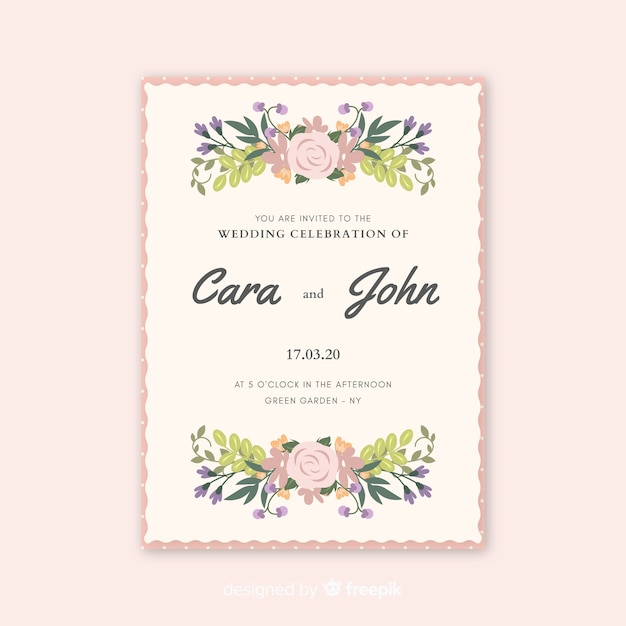 Beautiful wedding invitation with watercolor flowers