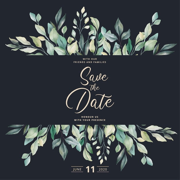 Free Vector beautiful wedding invitation with watercolor leaves