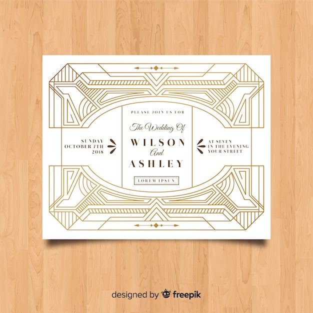 Free Vector beautiful wedding template with art deco concept