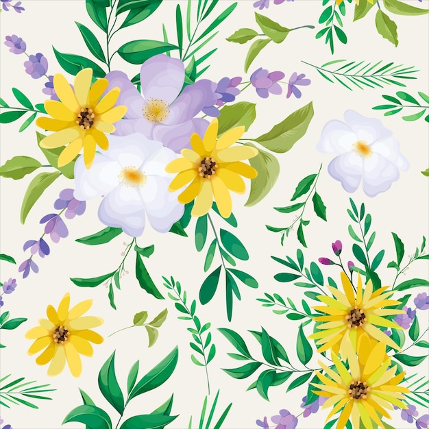 Free vector beautiful wild flower seamless pattern design