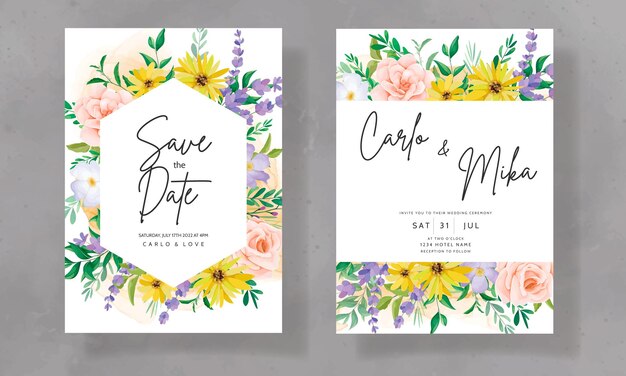 Beautiful wild flower wedding invitation card