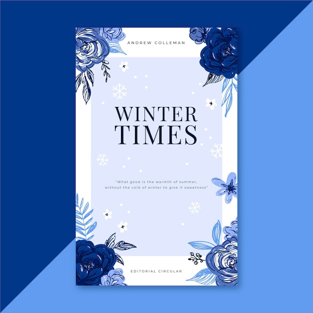 Beautiful winter book cover with flowers